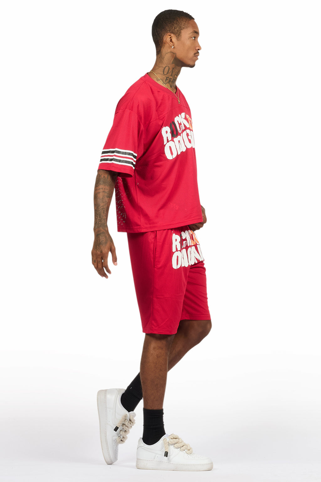 Crown Red Mesh Jersey Short Set