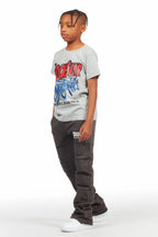 Boys Emilio Vintage Grey Stacked Flare Track Pant