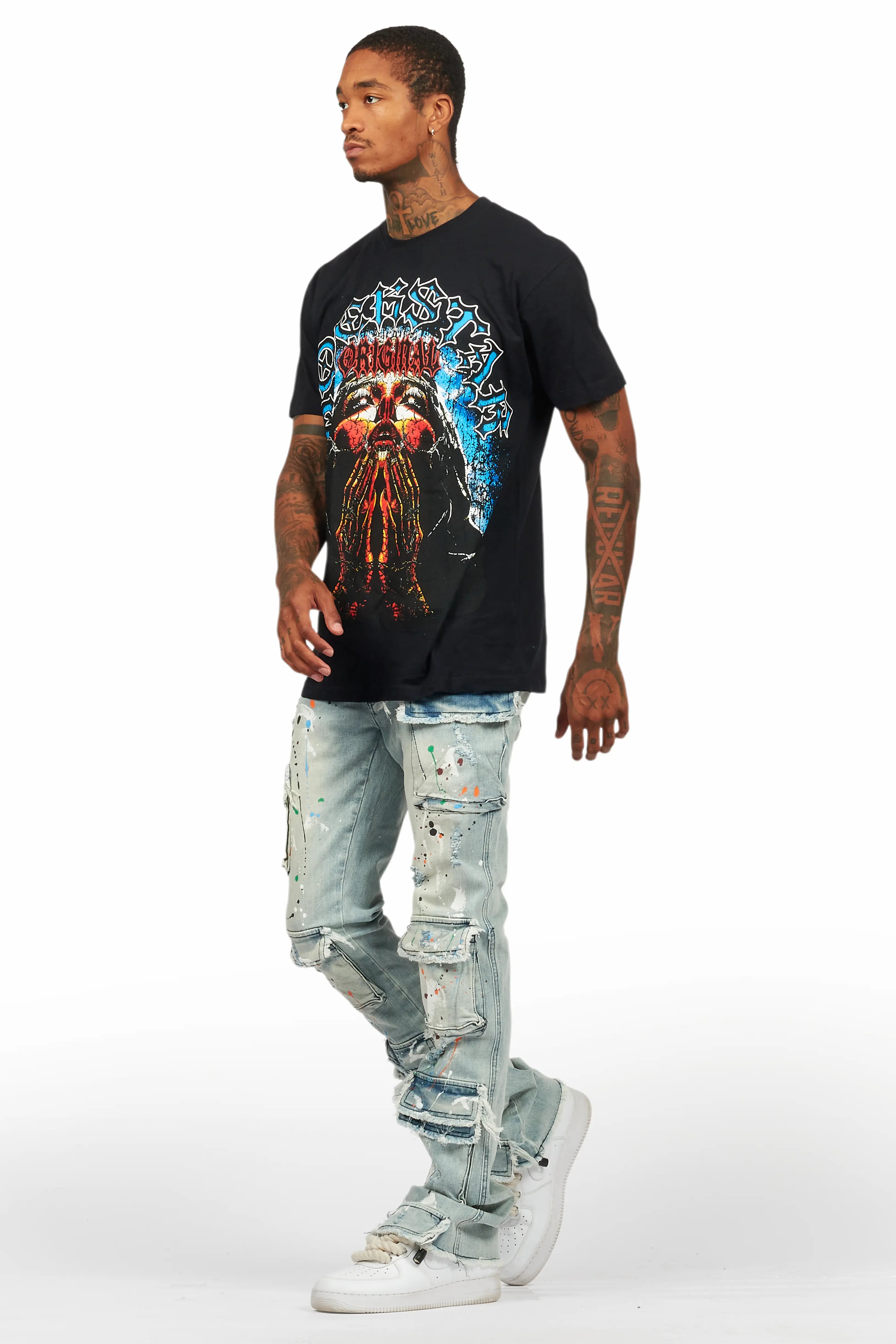 Dallan Black/Blue T-Shirt/Stacked Flare Jean Bundle