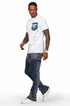 Serrano Navy Stacked Flare Jean