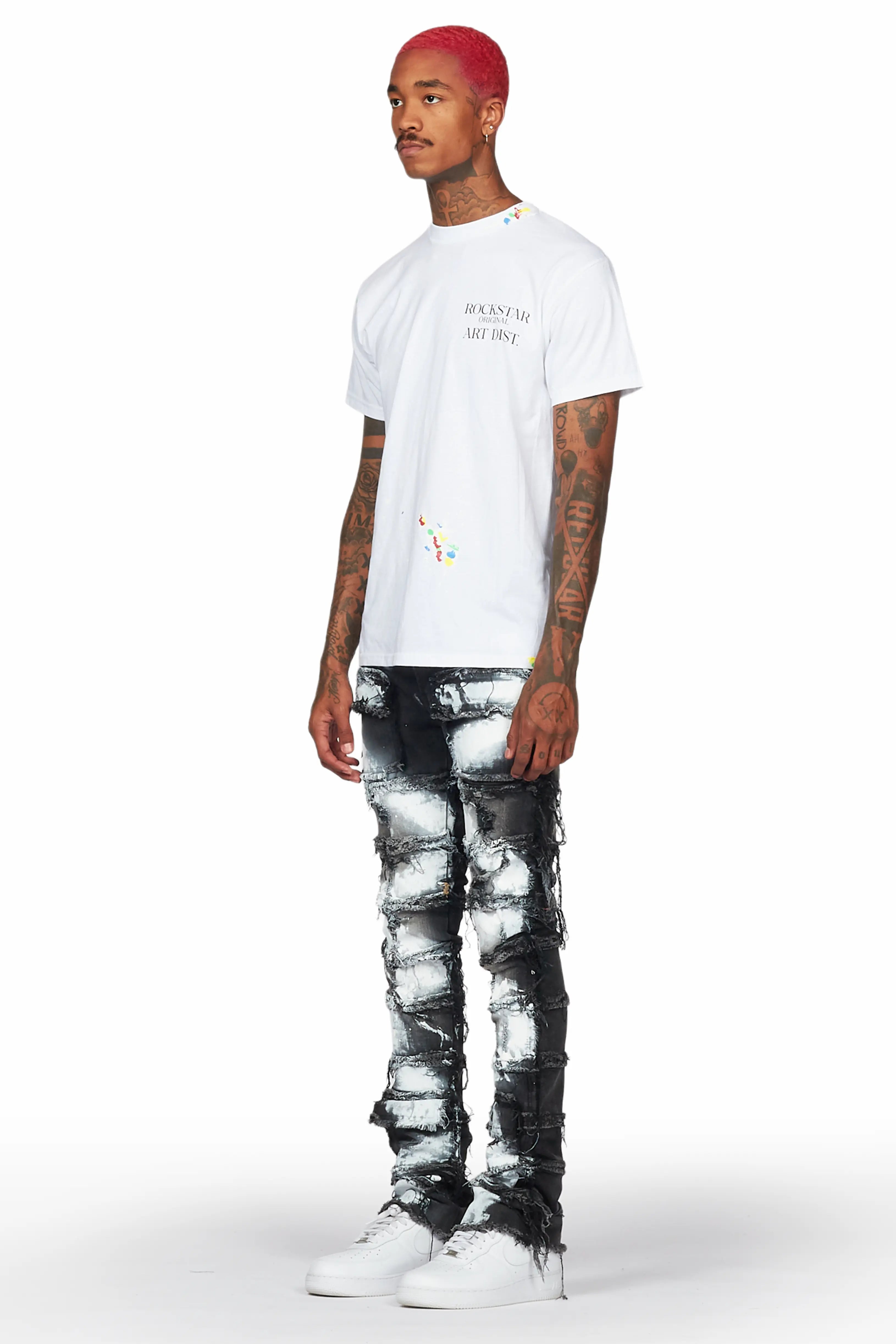 Falan Black Painter Stacked Flare Jean