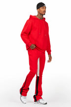 Basic Red Hoodie/Stacked Flare Track Set