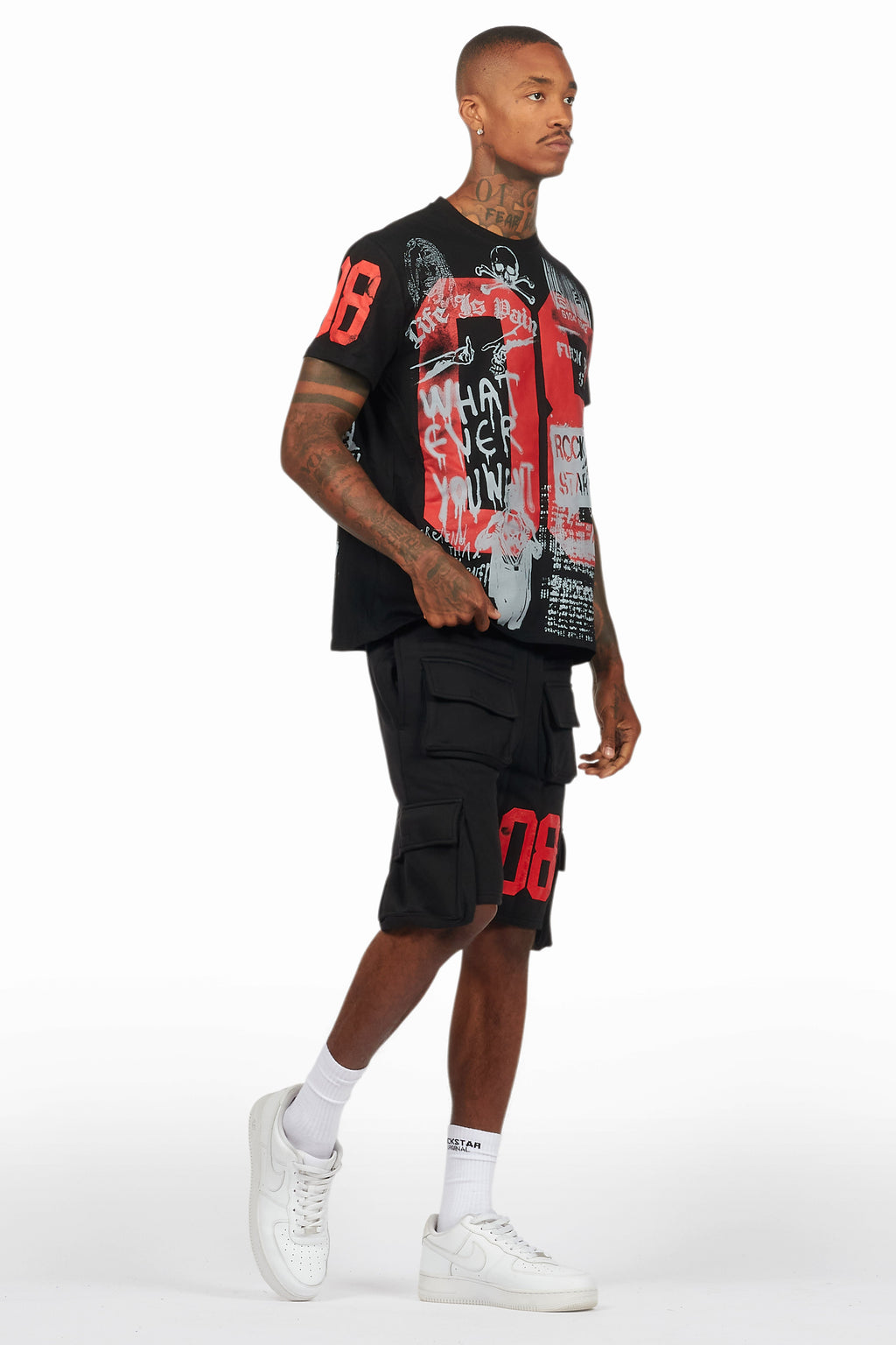 Grill Black/Red Cargo Short Set