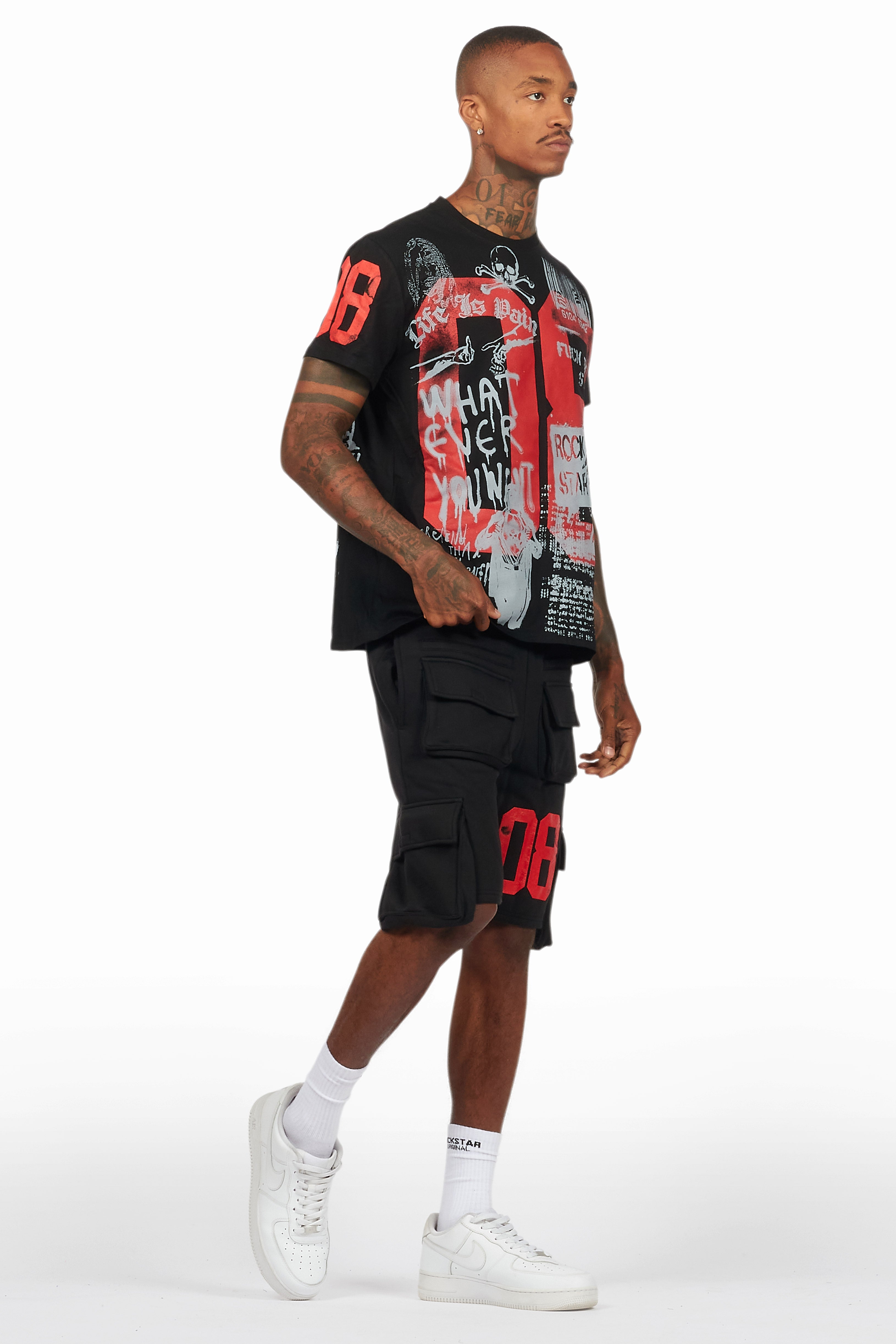 Grill Black/Red Cargo Short Set
