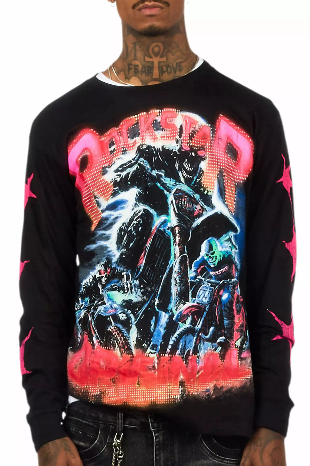 Trenzo Black/Fuchsia Long Sleeve Graphic T-Shirt