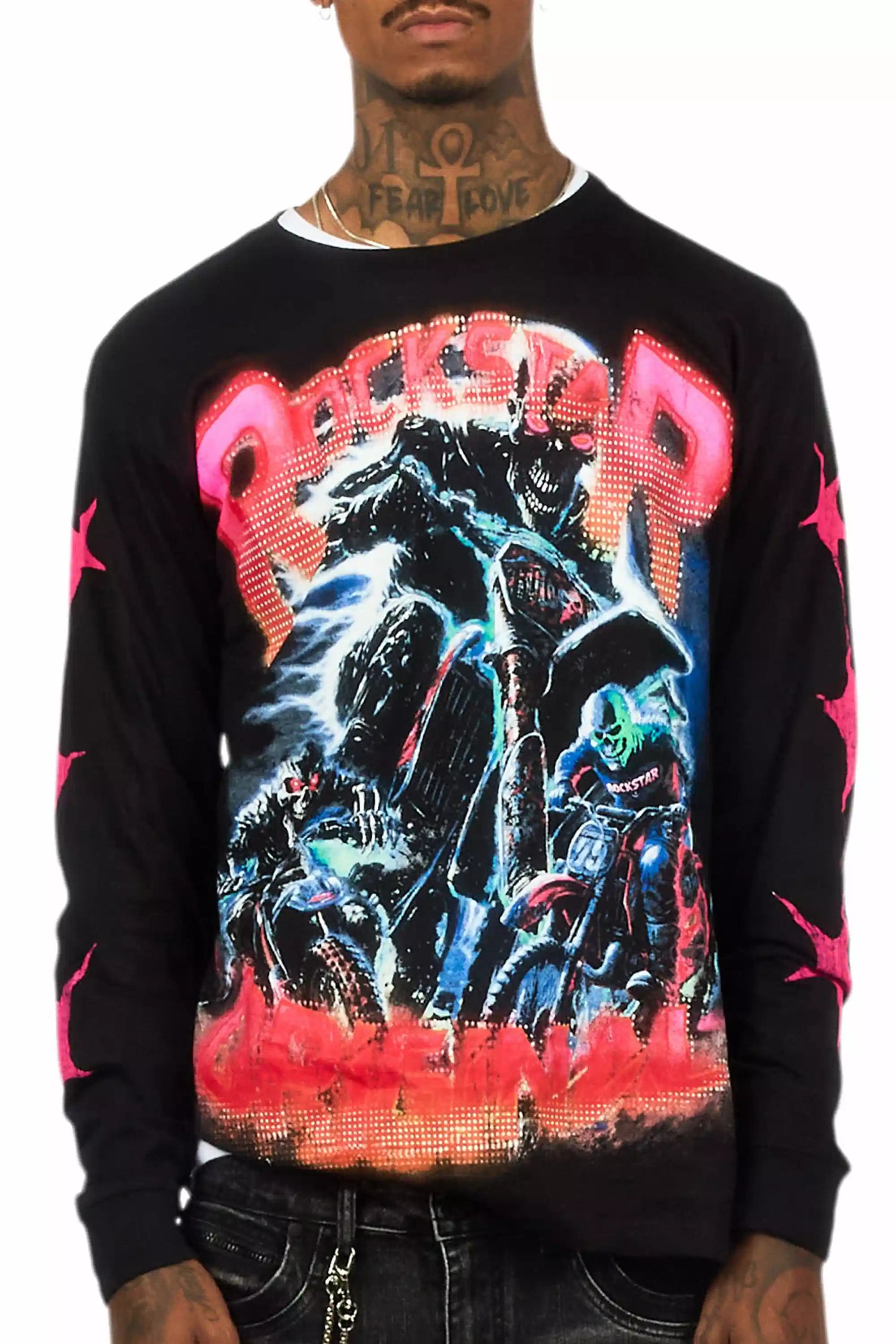 Trenzo Black/Fuchsia Long Sleeve Graphic T-Shirt