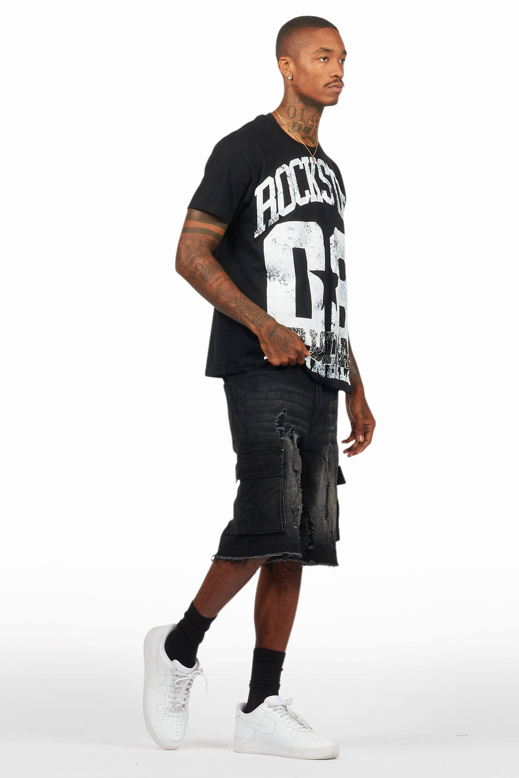 Kalix Black T-Shirt/Denim Short Set