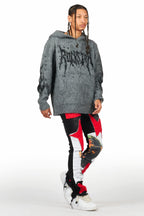 Savage Black/Red Patchwork Stacked Flare Jean