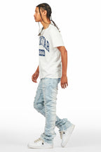 Shake Light Blue Rhinestone Stacked Flare Jean