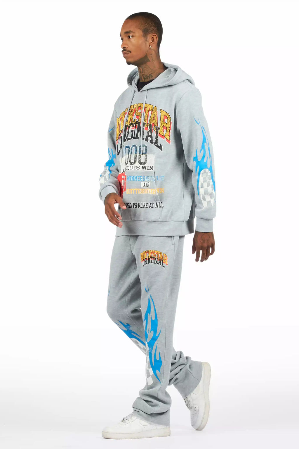 Colorful Race Heather Grey Hoodie/Baggy Track Pant Set