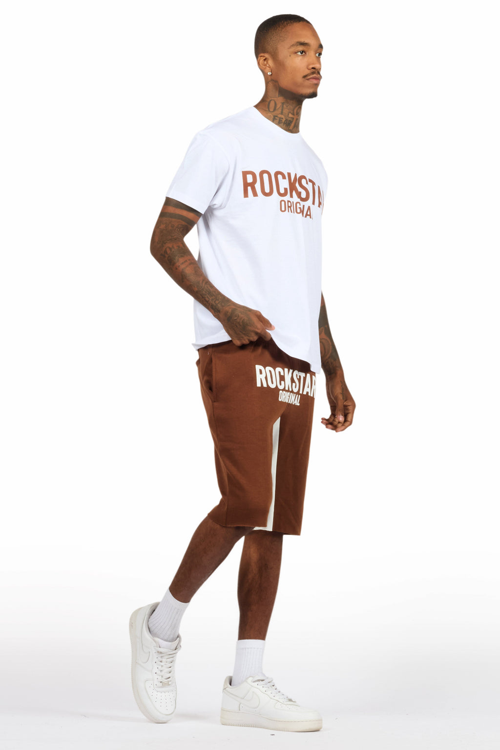 Sana White/Brown T-Shirt Short Set