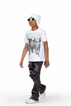 Boys Uzziel White T-Shirt/Super Stacked Flare Jean