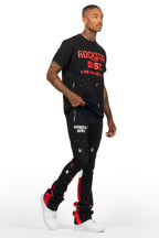 Scottie Black/Red T-Shirt/Stacked Flare Track Pant Set
