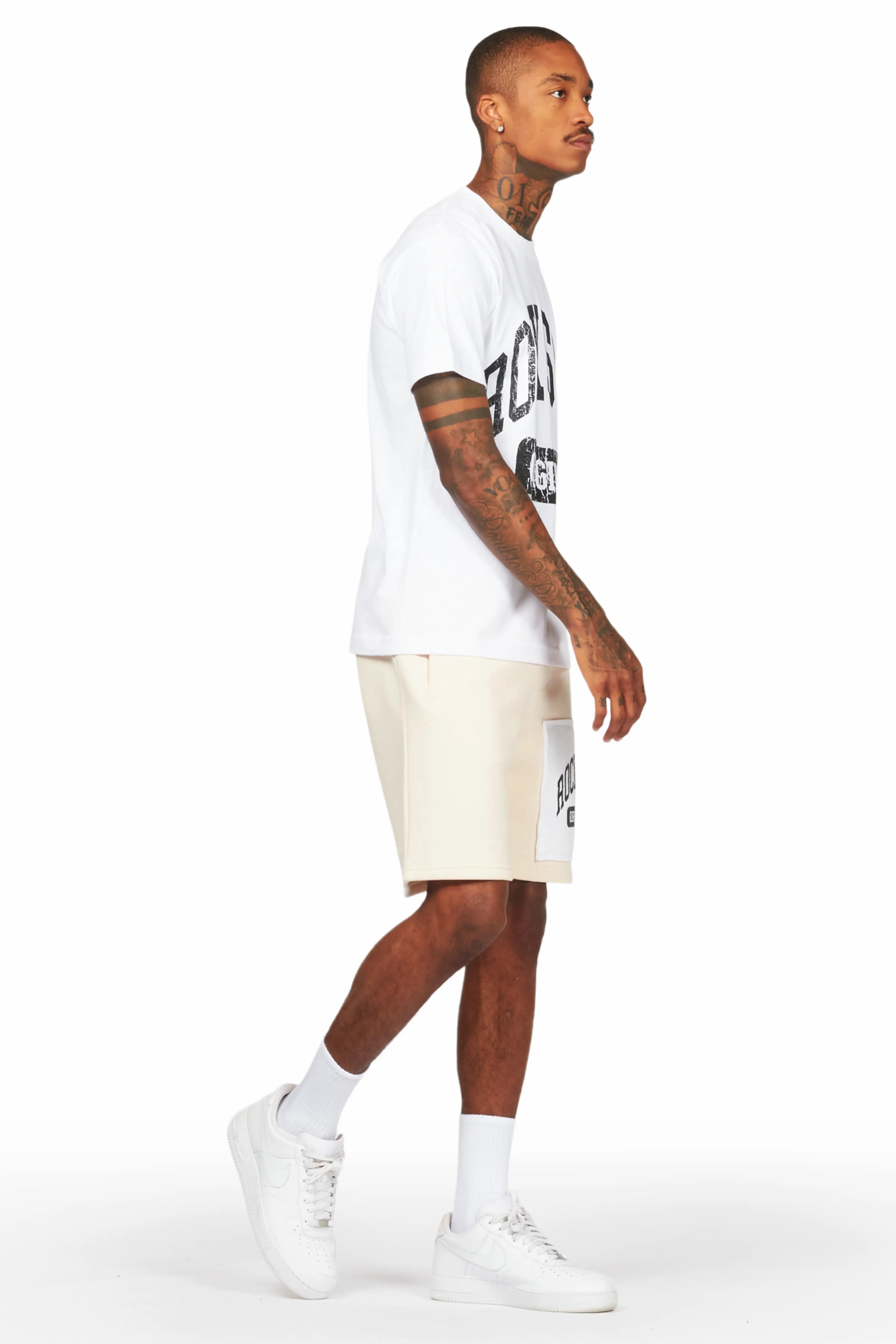 Jain White/Beige T-Shirt/Short Set