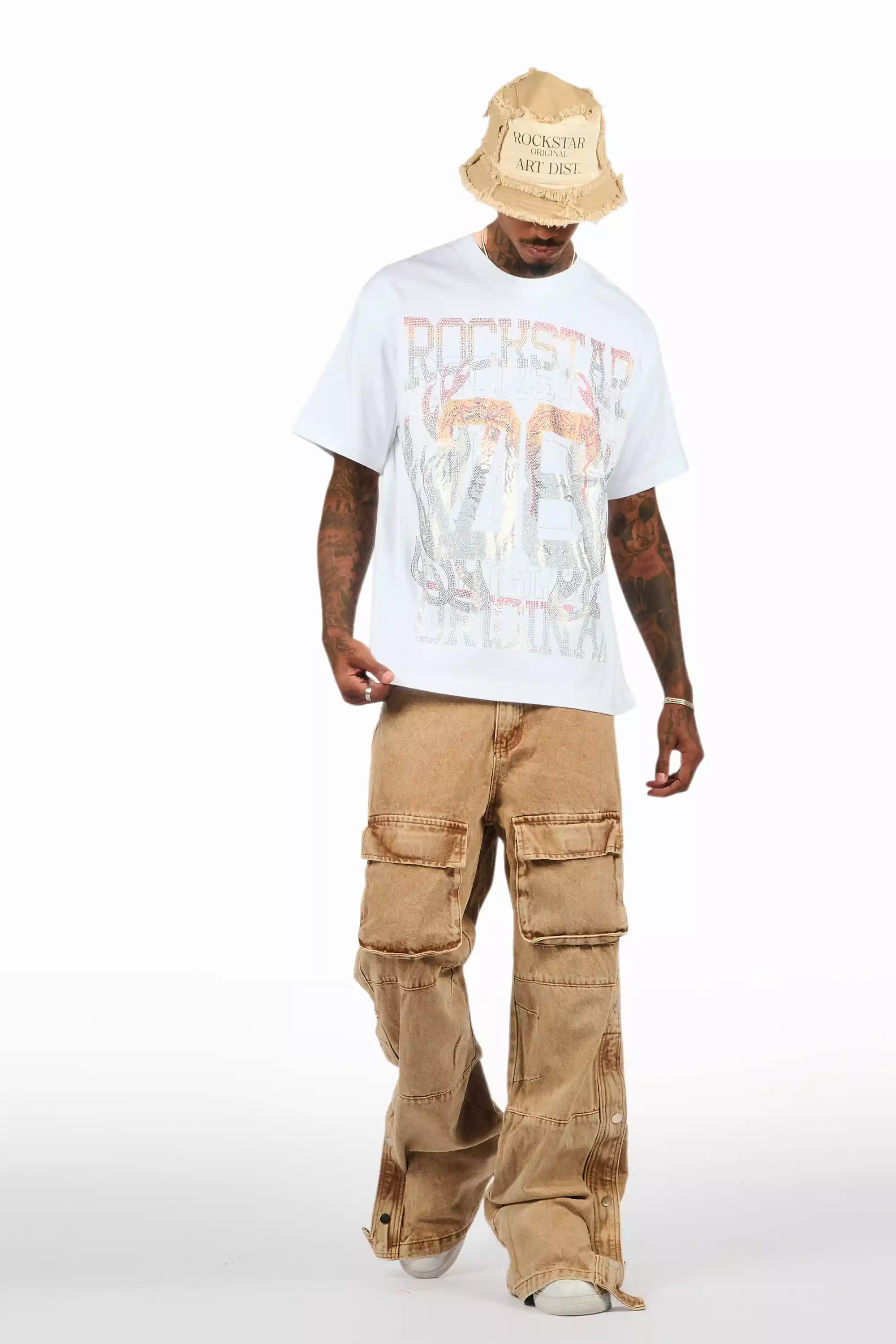 Veyene White Graphic Rhinestone T-Shirt