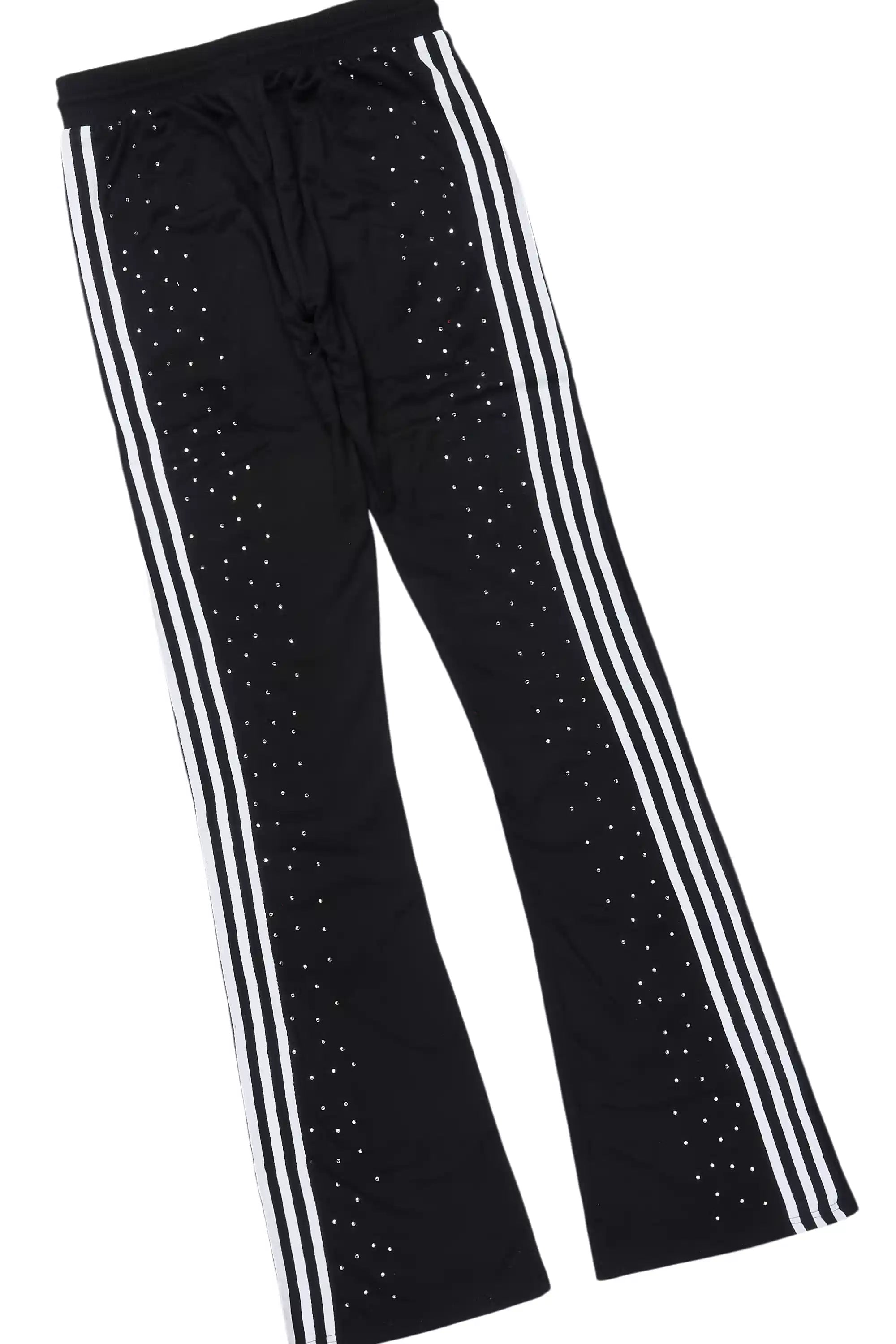 Tylla Black Rhinestone T-Shirt/Baggy Stacked Track Set