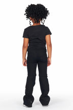 Girls Kalah Black T-Shirt Flare Jean Set