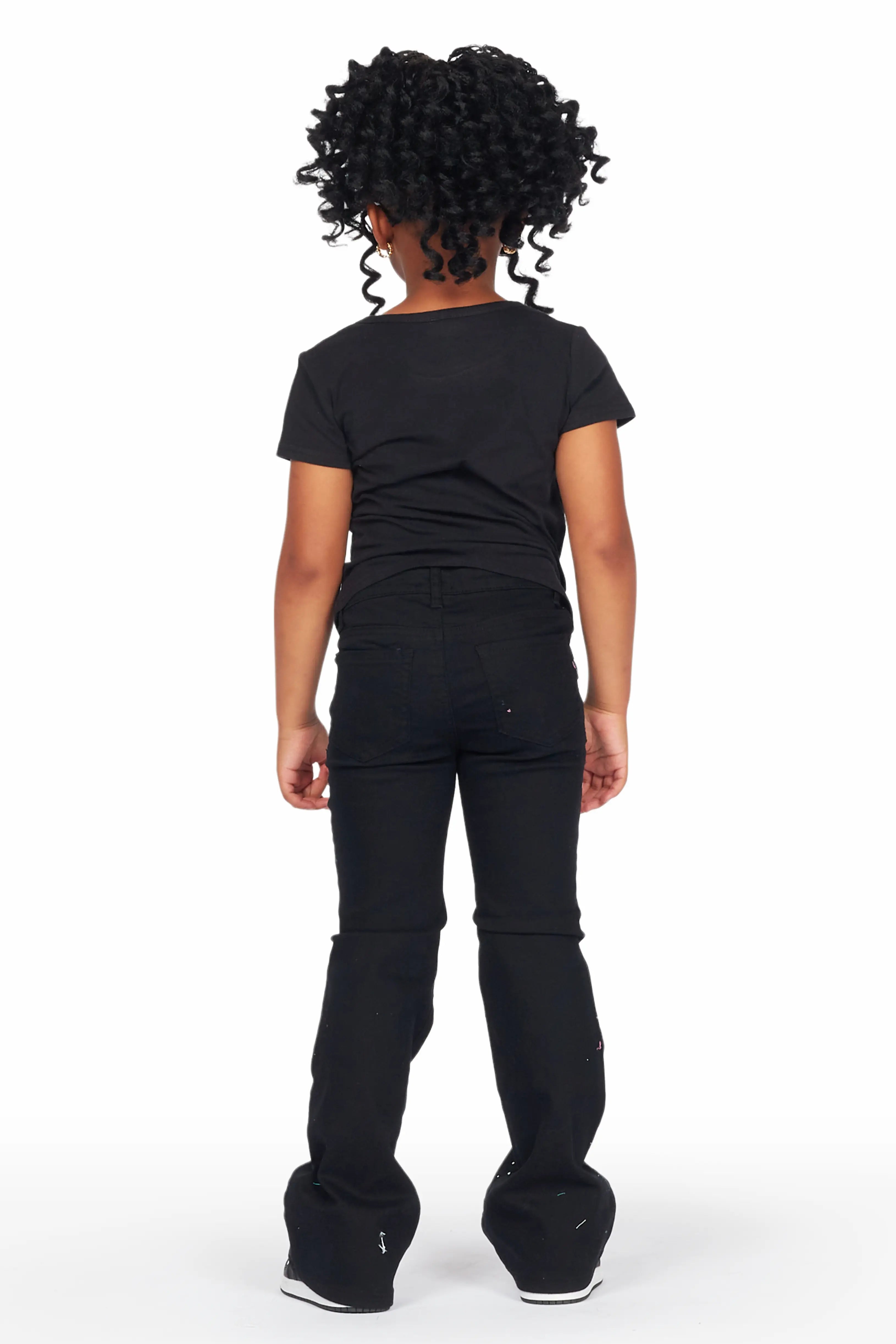 Girls Kalah Black T-Shirt Flare Jean Set