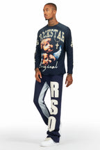 Uko Navy Stacked Baggy Track Pant