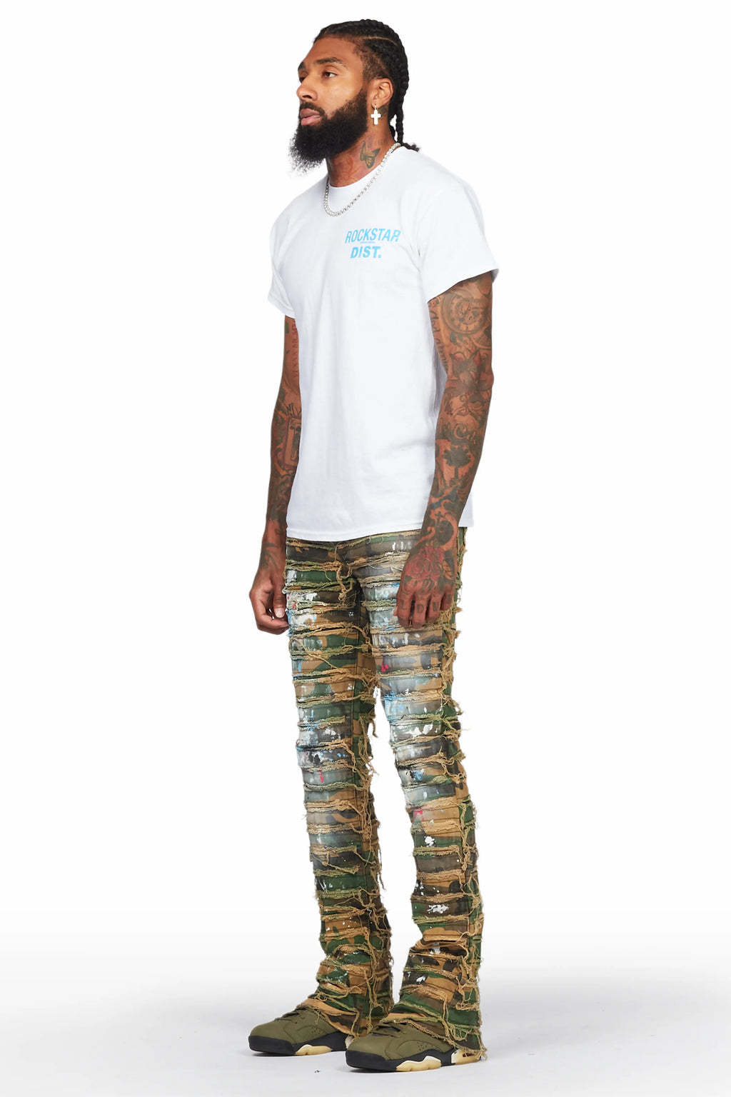Raith Faded Camo Painter Stacked Flare Jean