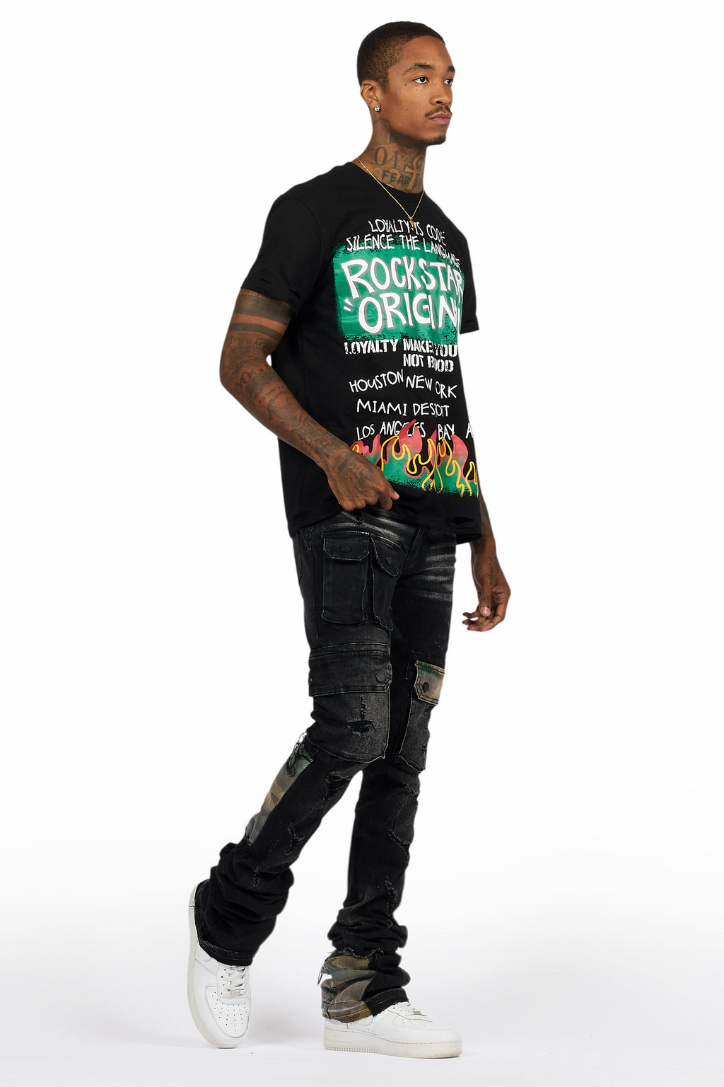 Beno Black T-Shirt/Super Stacked Flare Jean Bundle