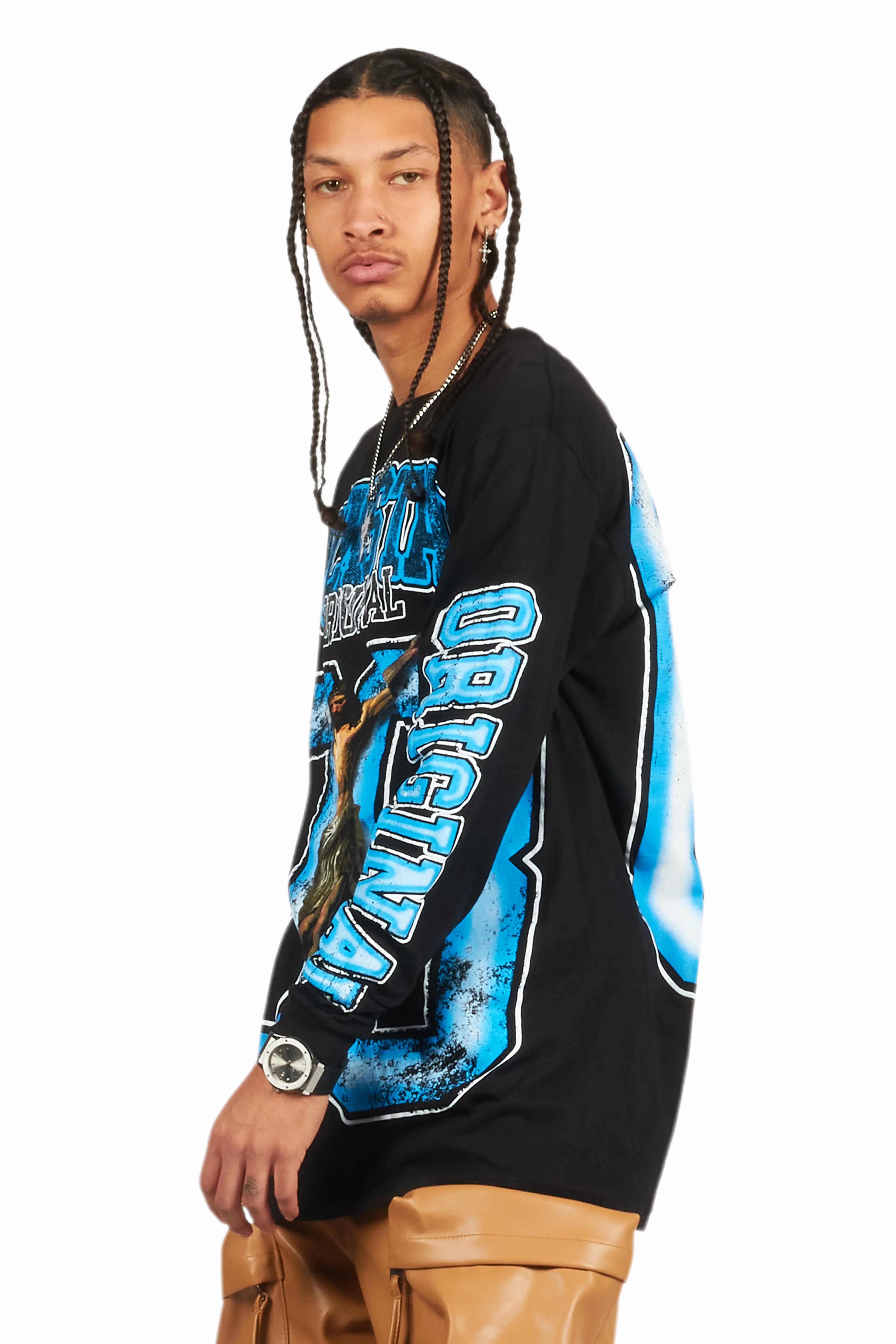 Fields Black/Blue Long Sleeve Graphic T-Shirt