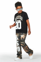 Boys Bansi Black Tree Camo Stacked Trackpant