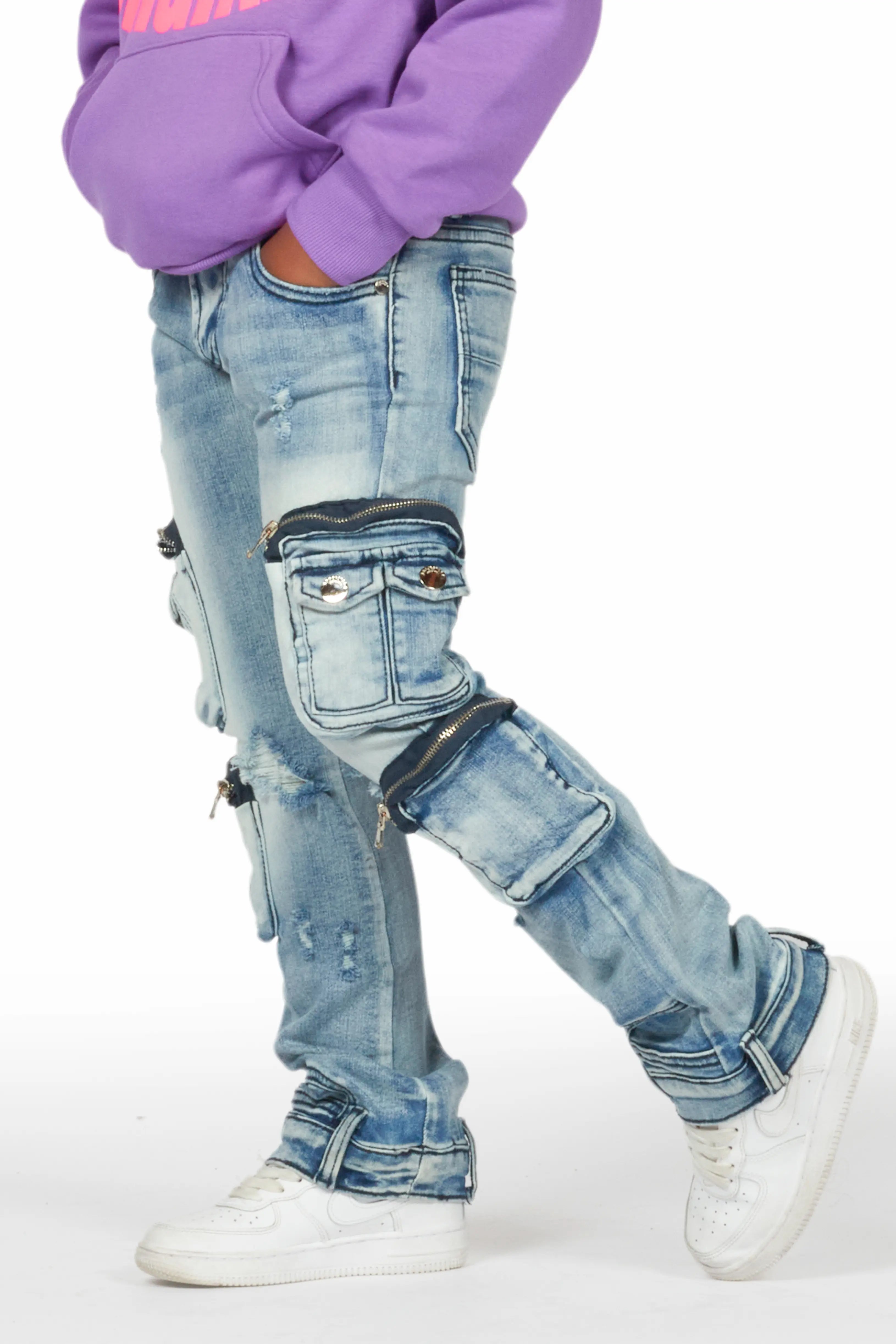 Girls Alisson Light Blue Stacked Flare Jean