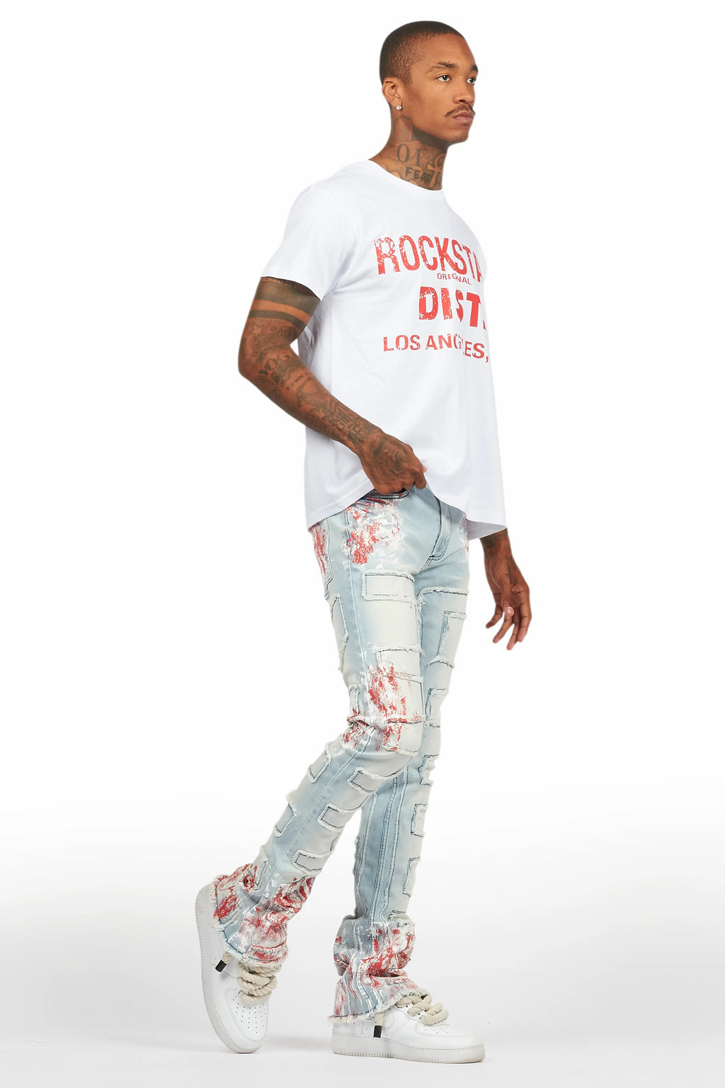 Saxon White/Red T-Shirt/Stacked Flare Jean Set