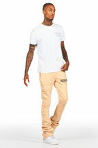 Emilio Beige Stacked Flare Track Pant