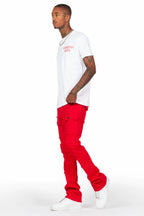 Lake White/Red T-Shirt/Stacked Flare Cargo Jean Bundle