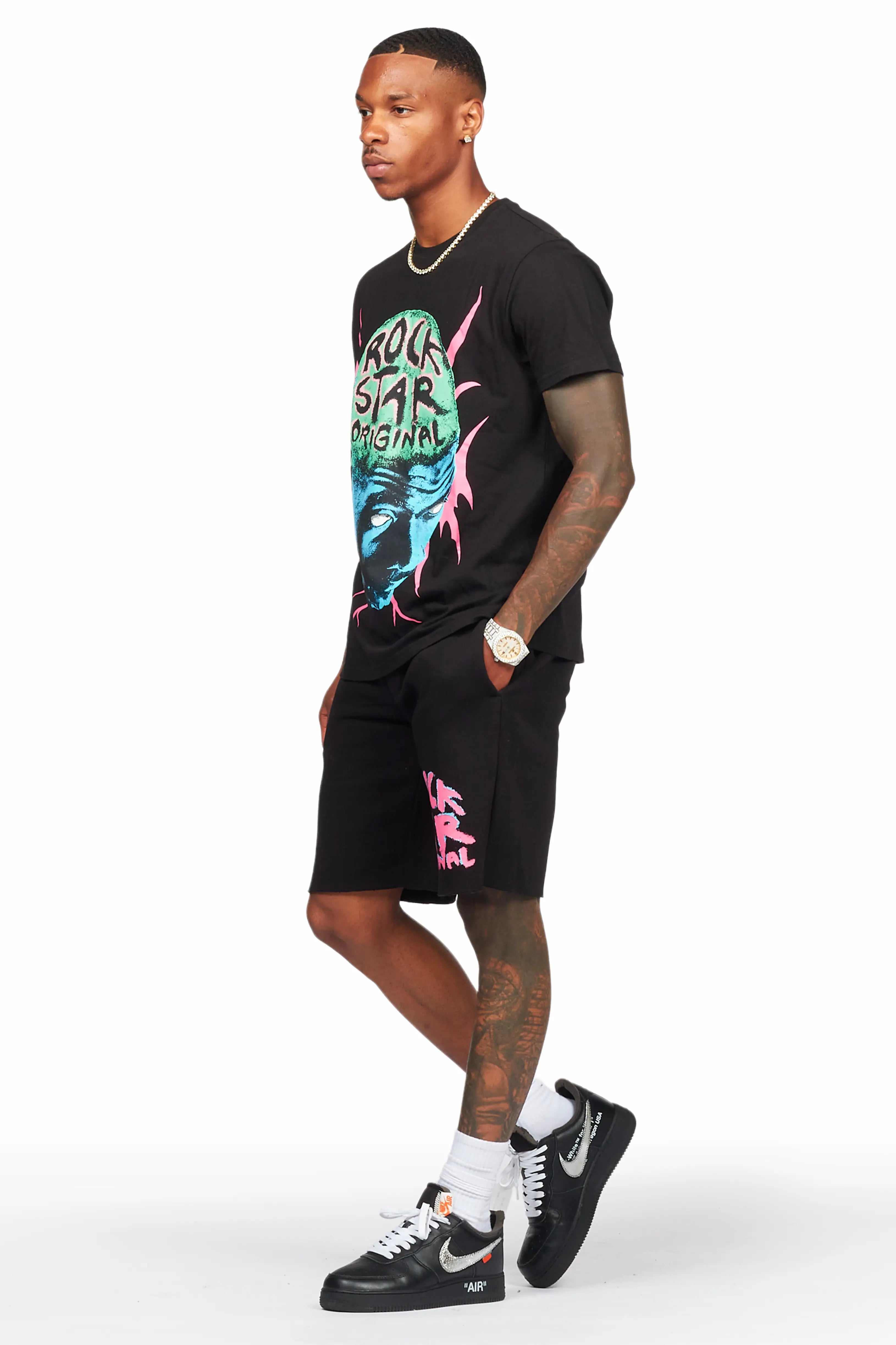 Waves Black T-Shirt/Short Set