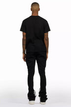 Sana Black T-Shirt/Stacked Track Pant Set