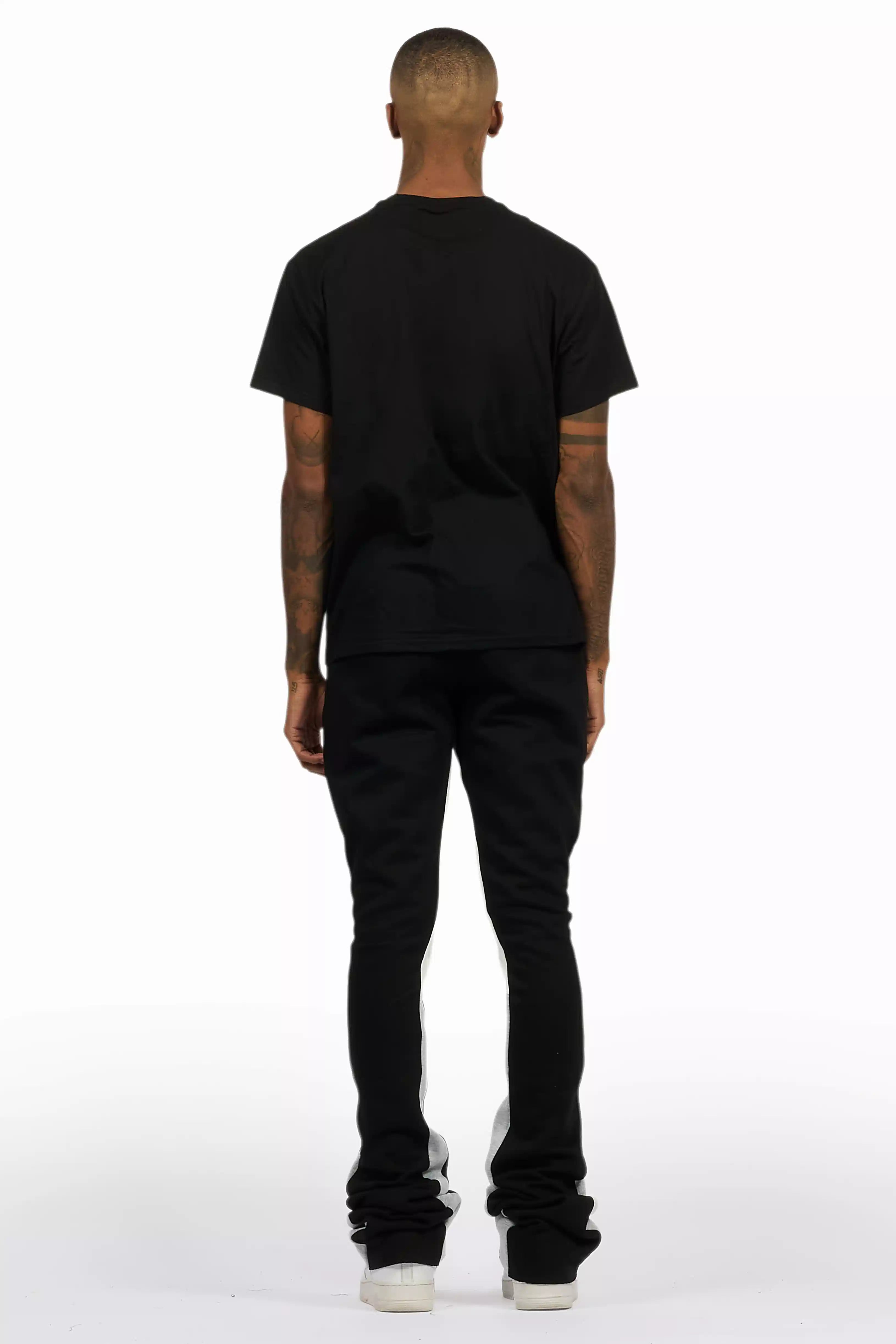 Sana Black T-Shirt/Stacked Track Pant Set