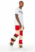 Kaizen Beige/Red Patchwork Super Stacked Flare Jean
