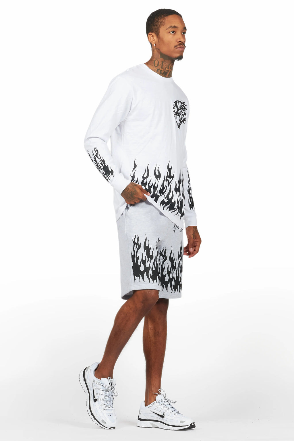 Bubble White/Grey Long Sleeve T-Shirt Short Set