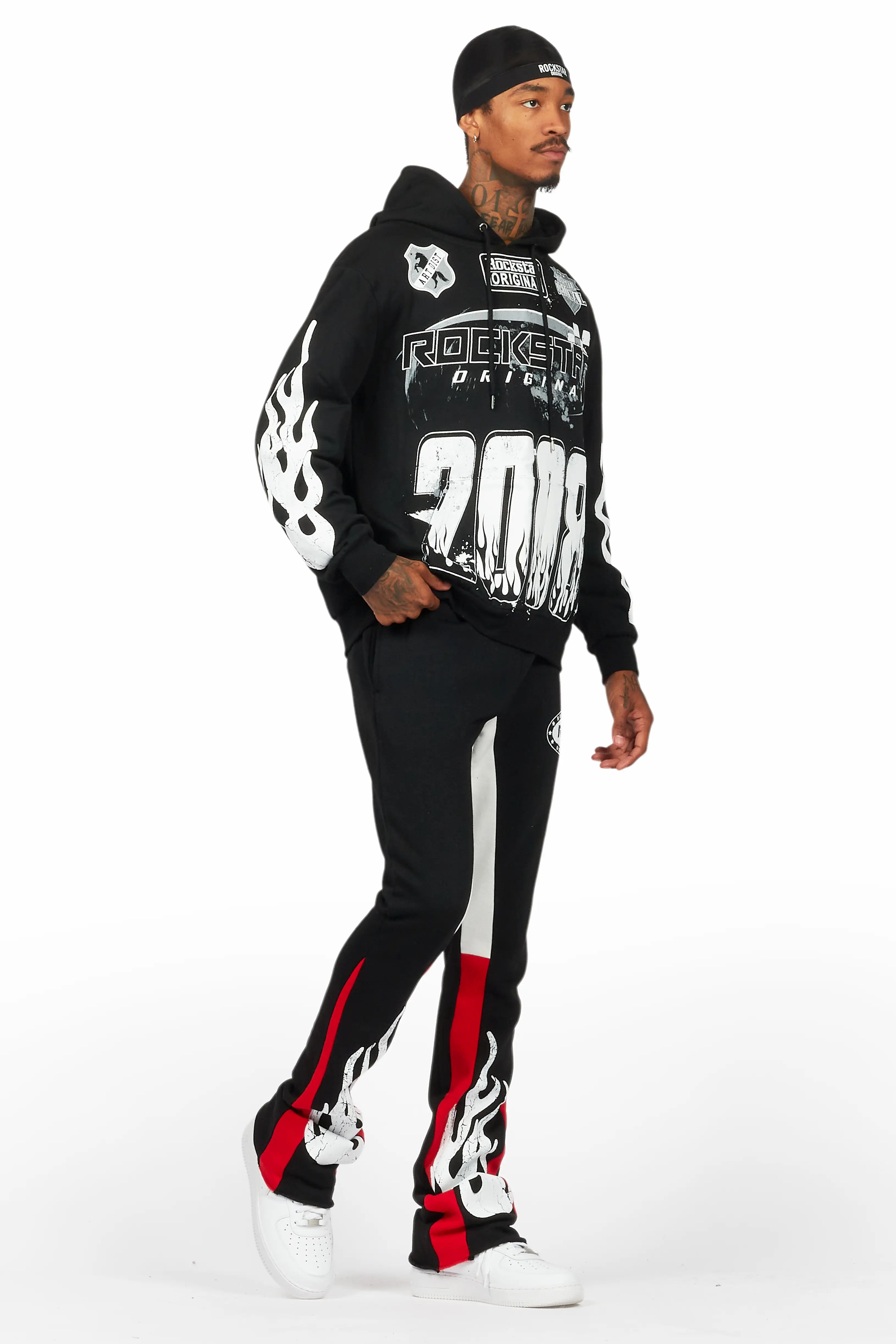 Amos Black/Red Hoodie/Stacked Flare Pant Set