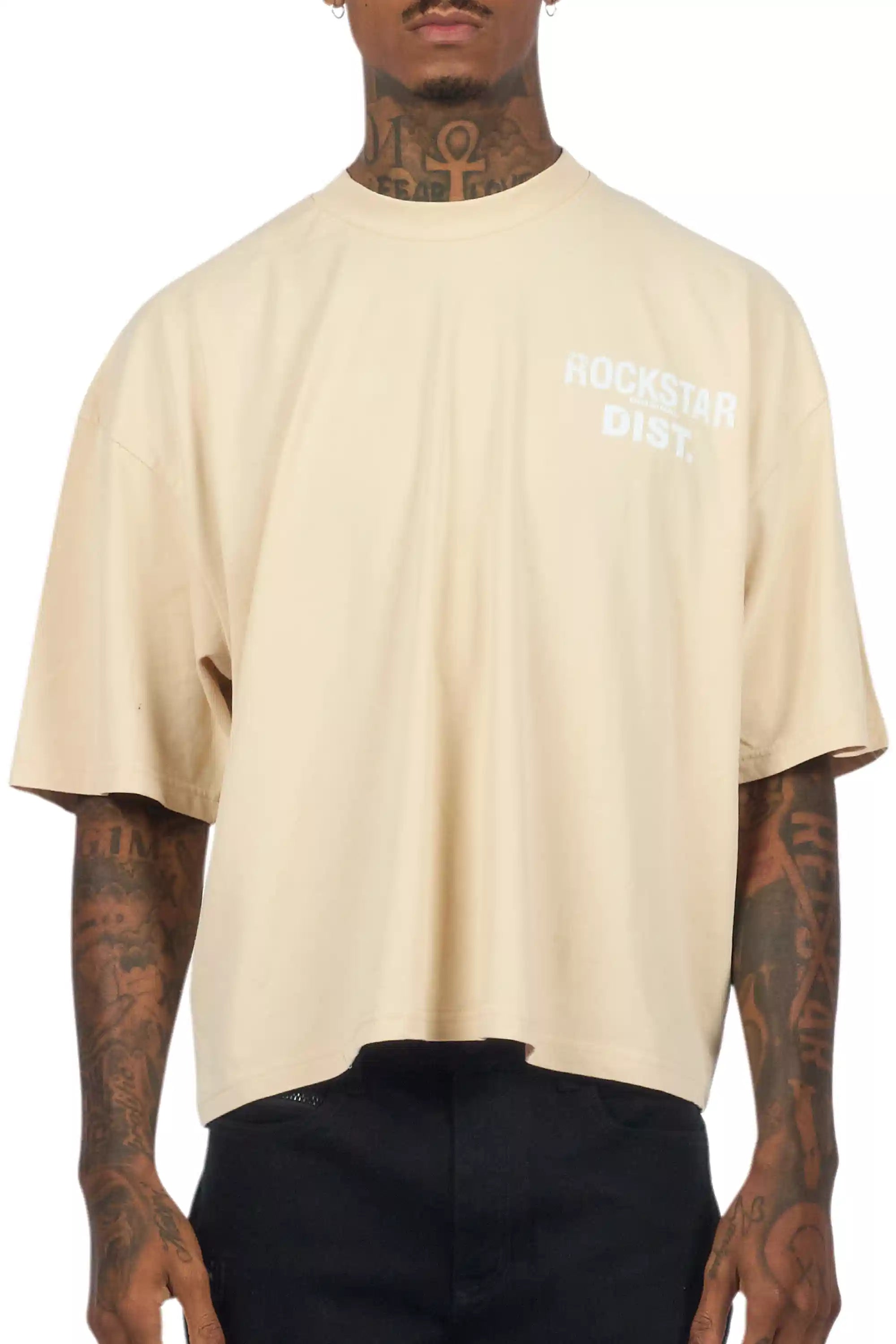 Lake Beige/White Boxy Crop T-Shirt