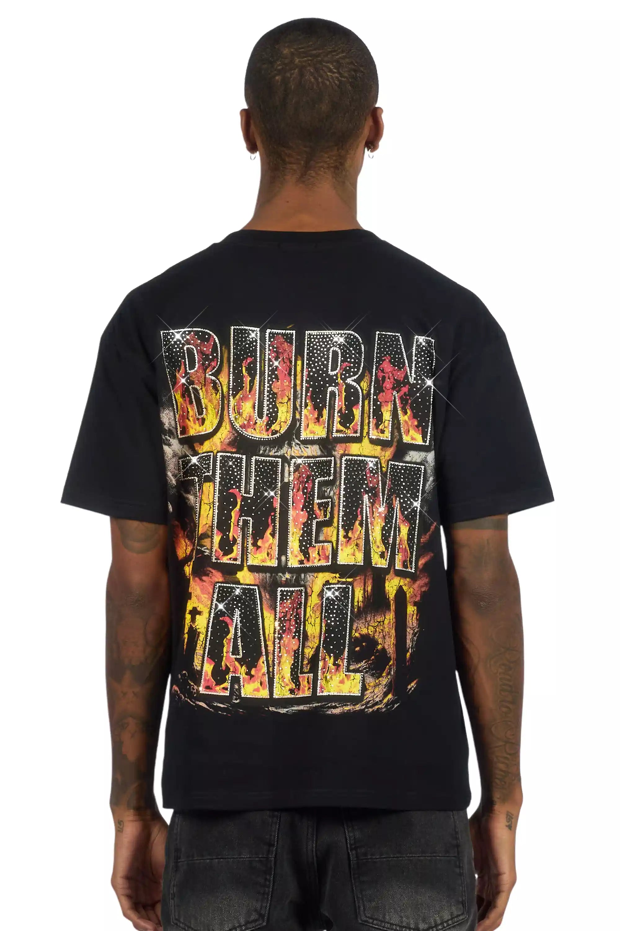 Brun Black Graphic Rhinestone T-Shirt