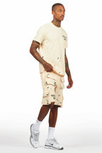 Raffer Beige/Black T-Shirt Cargo Shorts Set