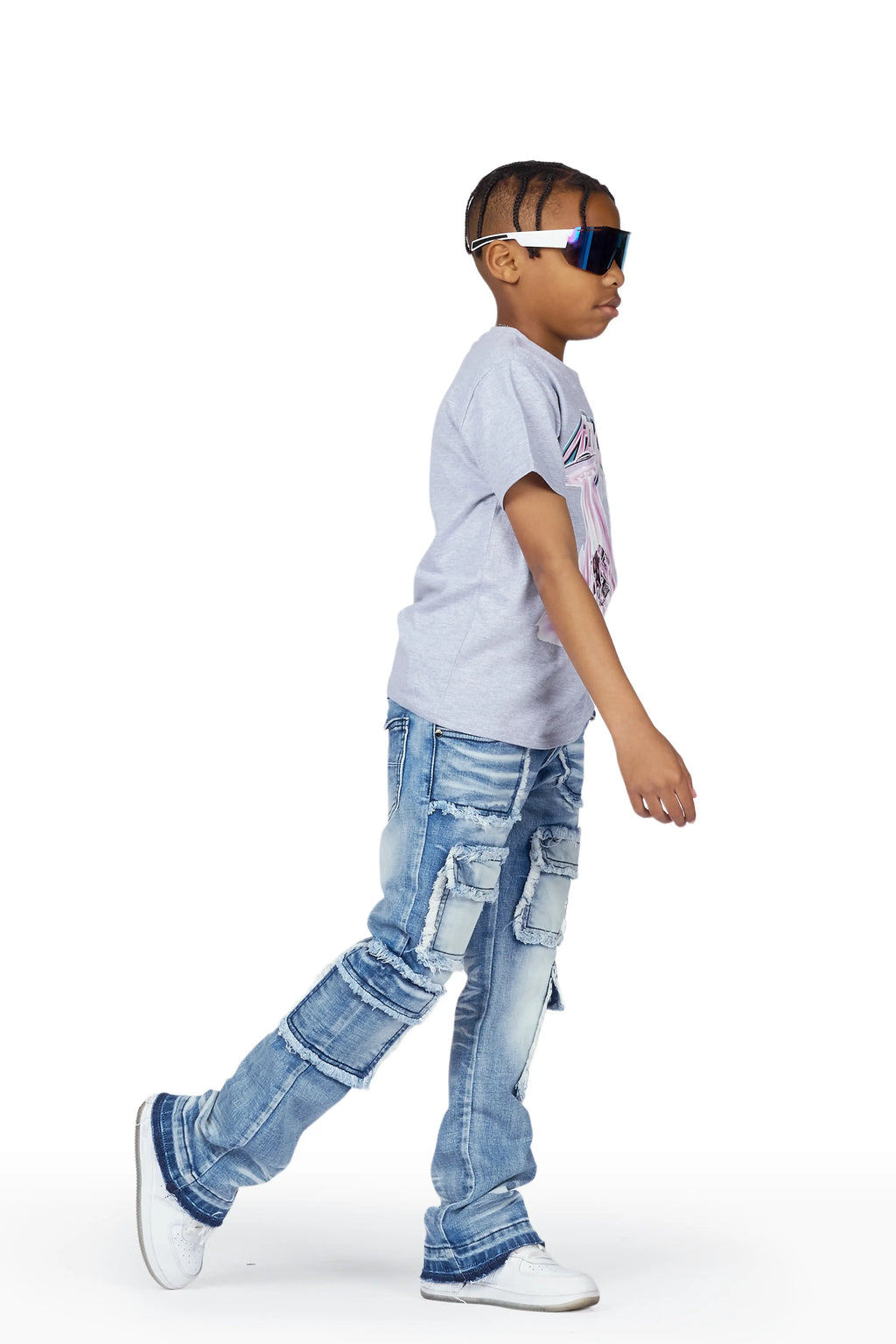 Boys Tyrell Blue Stacked Flare Cargo Jean