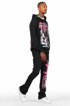 Obern Black/Black Graphic Hoodie/Stacked Flare Pant Track Set