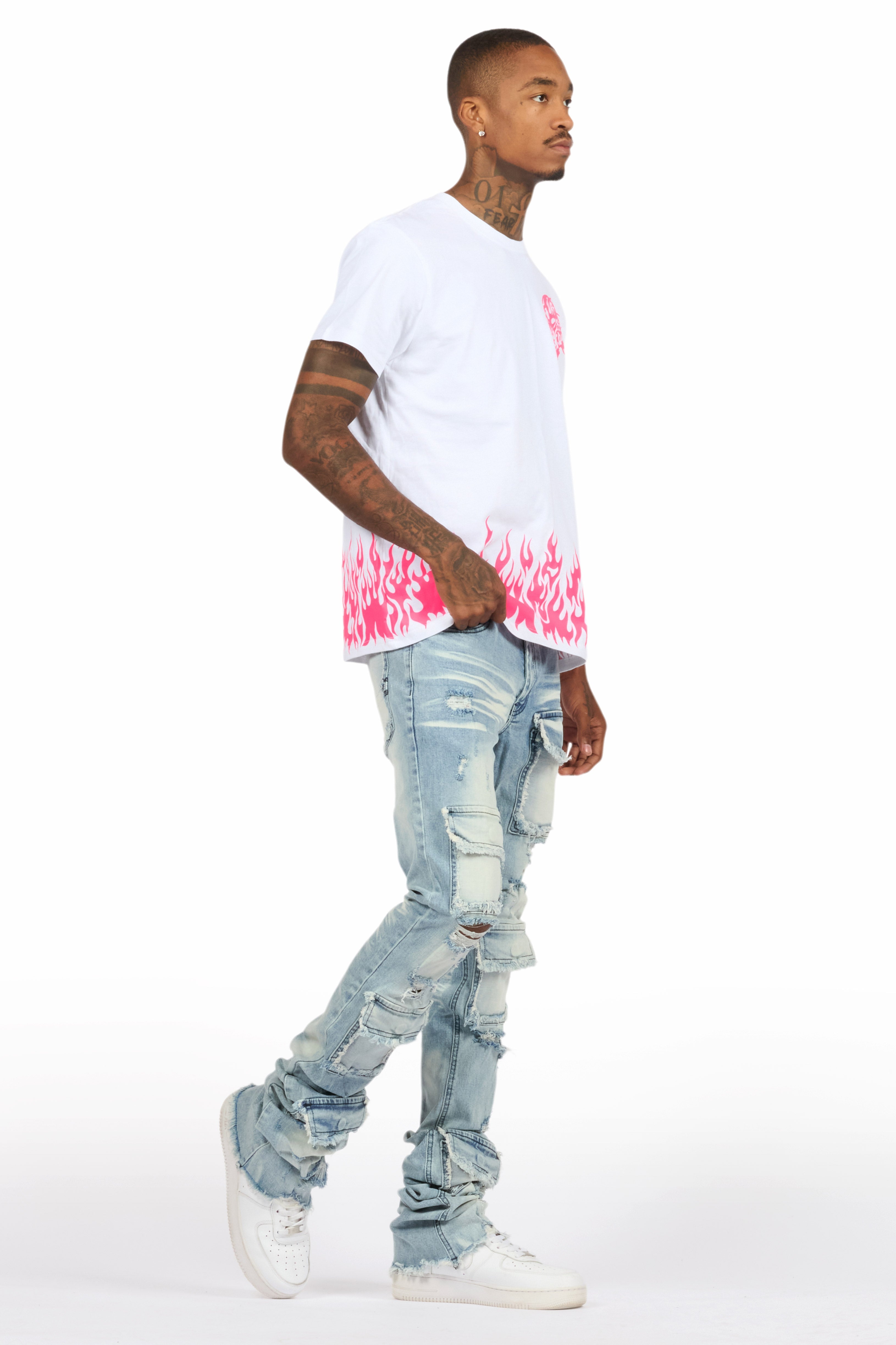 Bubble White/Pink T-Shirt/Super Stacked Flare Jean Bundle