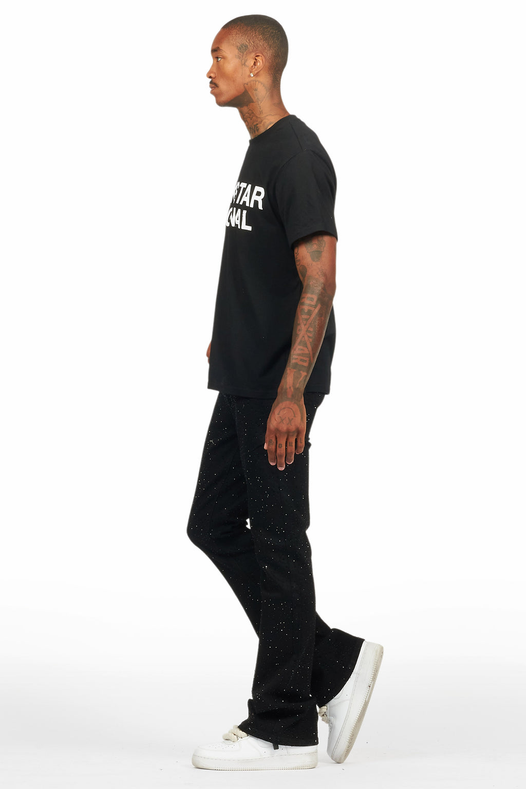 Lucki Black Rhinestone Stacked Flare Jean