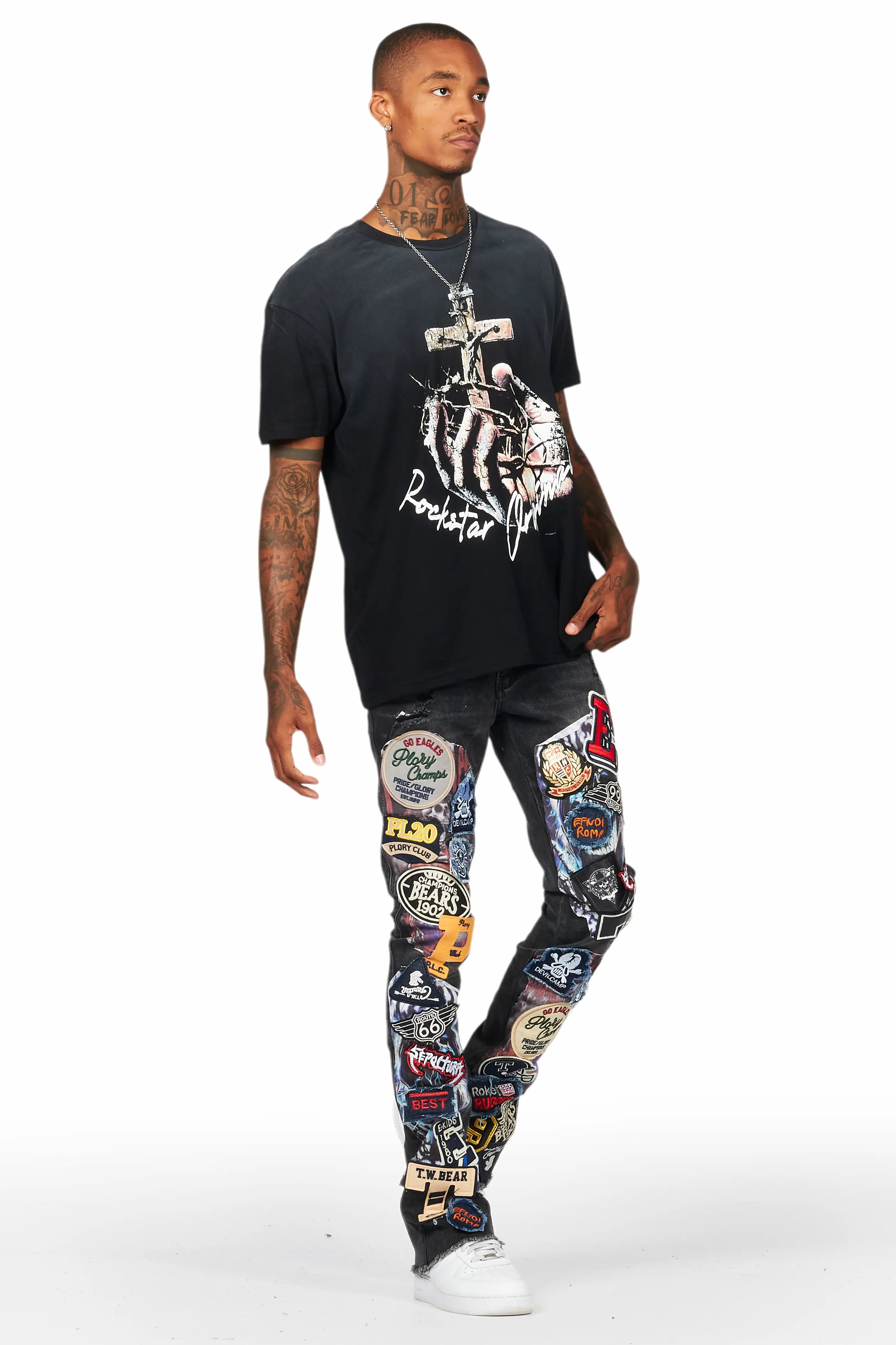 Kateo Black Graphic Oversized T-Shirt