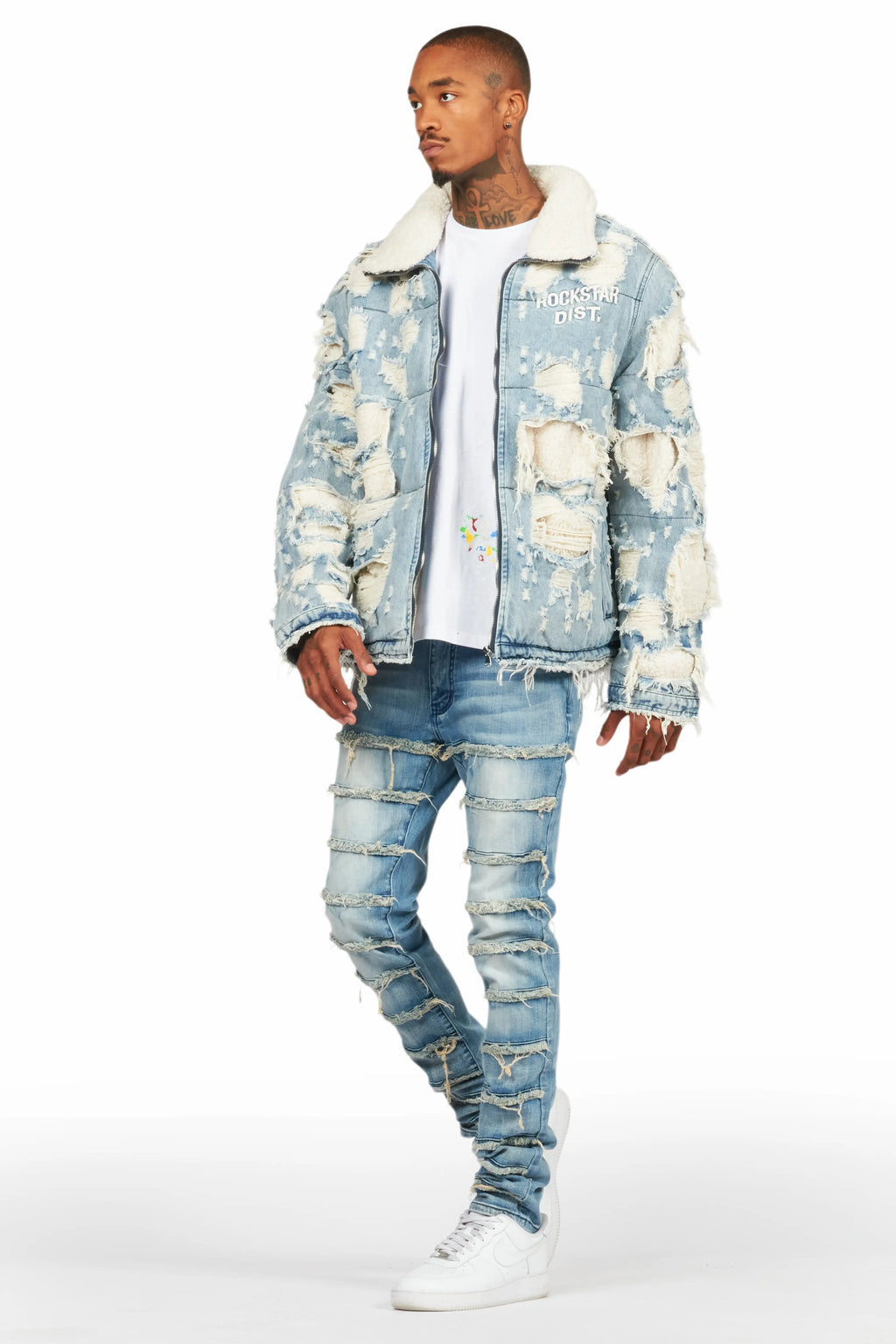 Faro Blue Denim Sherpa Puffer Jacket