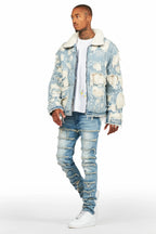 Faro Blue Denim Sherpa Puffer Jacket