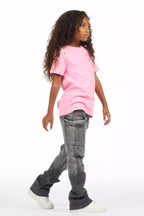 Girls Vixen Grey Wash Distressed Stacked Jean