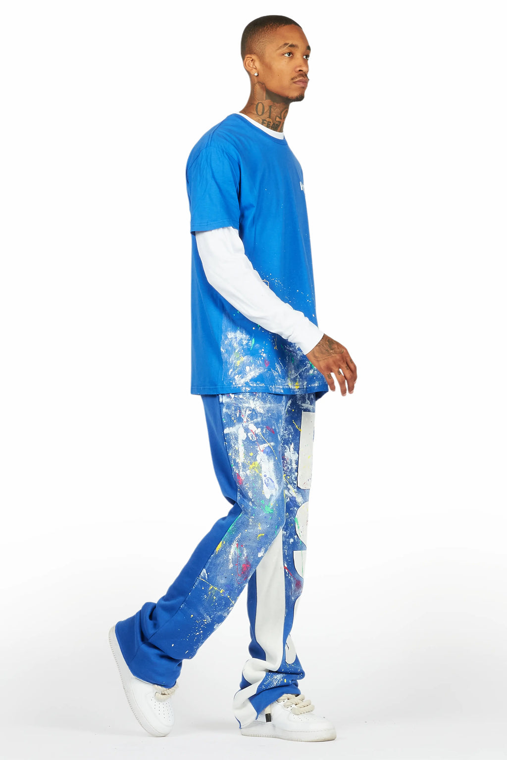 Aliyas White/Royal Double Layer T-Shirt/Baggy Pant Set