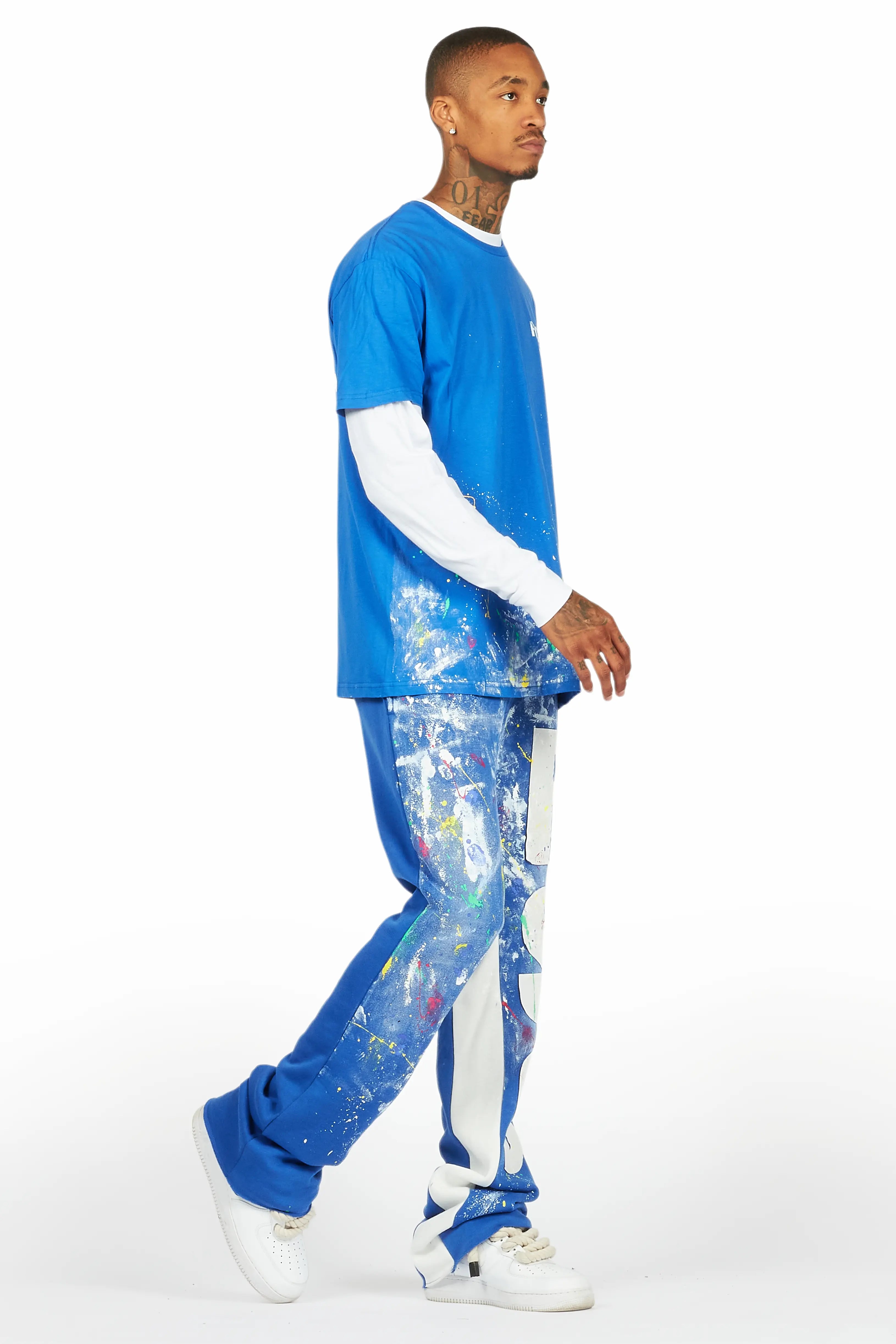 Aliyas White/Royal Double Layer T-Shirt/Baggy Pant Set